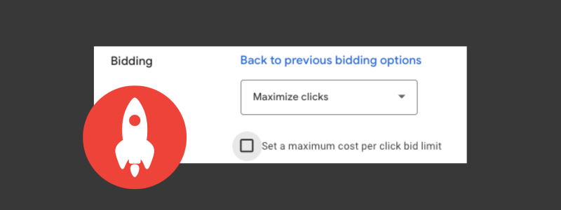 screenshot of Google Ads bidding section with Maximize Clicks selected